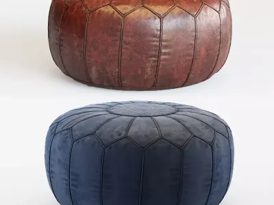 Vintage Round Moroccan Chocolate Brown Leather Pouf 3D model