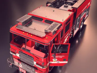 Fire truck fire engine truck PBR 3d model  Low-poly 3D model