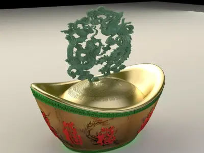Chinese gold Ingot with dragon    3D model