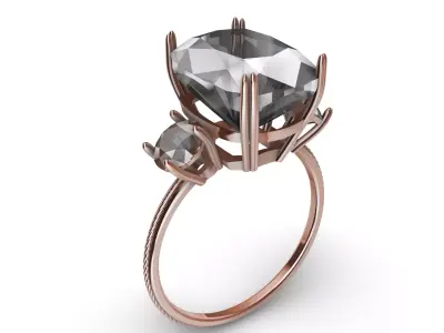 Cushion Cut Tri stone Engagement Ring 3D print model
