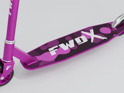 Sporty kick scooter with metallic rims in pink color 3D model