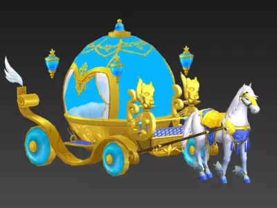 Luxury version of white horse and pumpkin carriage Low-poly 3D model