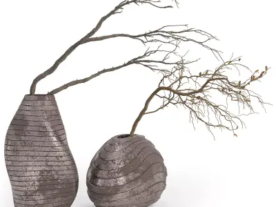 Plants bouquet with decorative vases 17  3D model