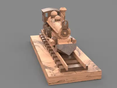 Wood toy locomotive  Low-poly 3D model