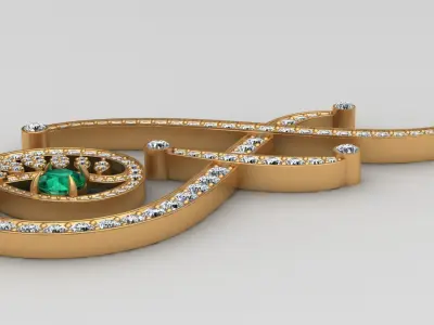 Tabayer F Letter Diamond Emerald Gold Pendant 3D print model