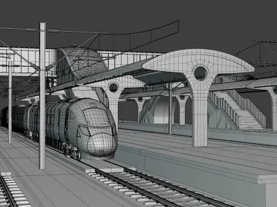 Station with Azuma train II 3D model
