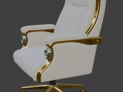 Luxury White Leather Gold Executive Office Chair High Detail PBR 3D model