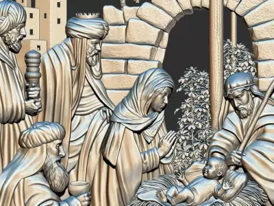 Christmas nativity Birth of Jesus  3d relief model cnc 3D print model