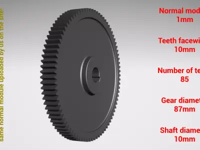 Cylindrical gear - paired - z85 m1 D87 d10 3D print model
