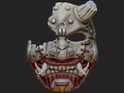 Oni Mask 7 Broken Horn Battle Damage 3D print model
