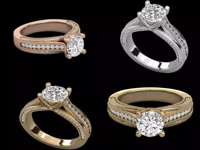 Luxury Wave Pave Solitaire Ring CAD Jewelry Design 3D print model