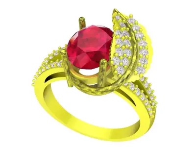 A6668 Oval Diamond Leaf Women Ring 3D Model 3D print model