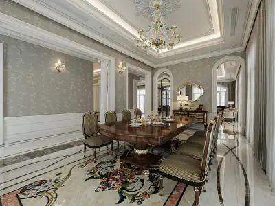 Luxurious living room and dining room interior model 3D model