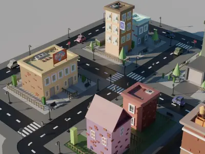 Small Town Low Poly Low-poly 3D model