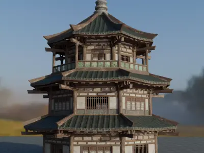 Chinese Temple Low Poly Low-poly 3D model