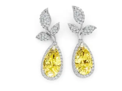 Elegant Pear Cut Drop Earrings with Floral Motif CJE 001 3D print model