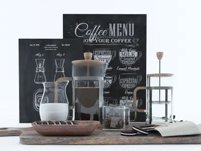 French Press and Coffee Set 3D model