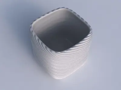 Vase quadratic stumpy with bent extruded lines 2 3D print model