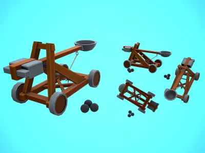 CATAPULT MEDIEVAL CARTOON STYLIZED Low-poly 3D model