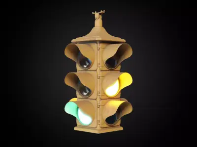 Yellow Traffic Light Low-poly Low-poly 3D model
