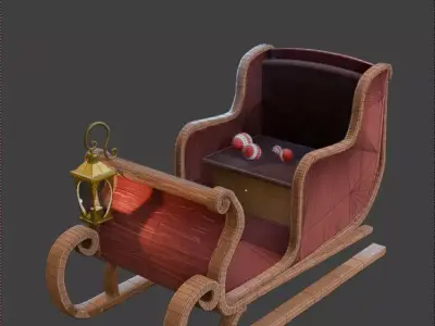 Christmas Sleigh Game-Ready Low-poly 3D model