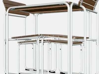 FURUON dining table with 2 chairs  2 stools Low-poly 3D model