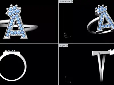 A LETTER CROWNED DIAMOND RING  3D print model