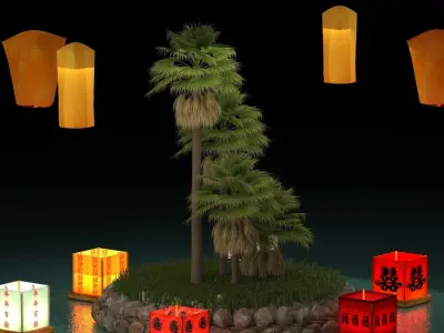 Chinese sky lantern and water lantern 3D model
