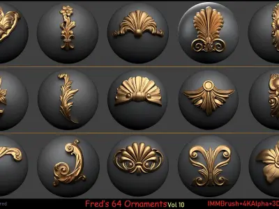 Fred ORNAMENT BRUSH Vol 10 -IMMBRUSH-3DMODELS-4kAlpha Low-poly 3D model