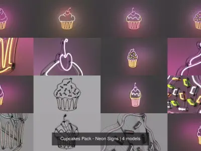 Cupcakes Pack - Neon Signs 3D Model Collection