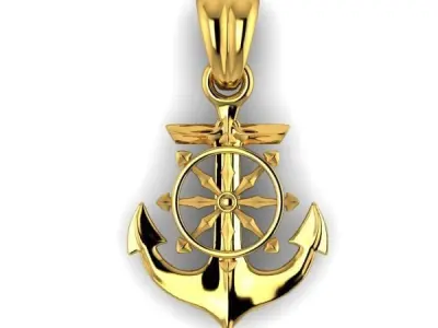 Anchor Pendant With Ship Wheel pendant necklace charm  3D print model