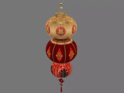 Chinese red lantern  Low-poly 3D model 10