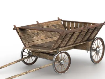 CARRIAGE old wooden wagon Low-poly 3D model