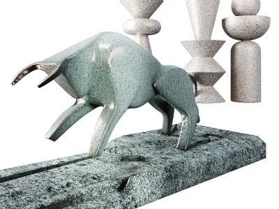 Decorative Set with a Bull sculpture 3D model