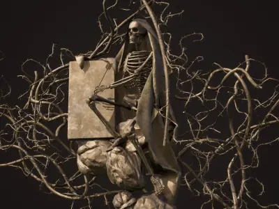 Skeleton sculpture Kit bash wines Low-poly 3D model