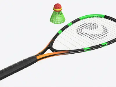 Speedminton Racquet with Shuttlecock 3D model