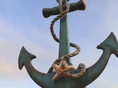 Rustic Nautical Anchor with Rope and Starfish Low-poly 3D model