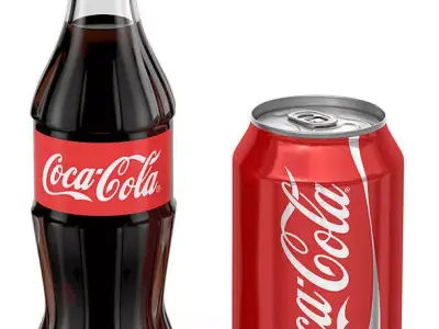 Coca-Cola bottle of coca cola and can 3D model