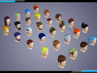 30 Stylized Male Haircuts  Low-poly 3D model