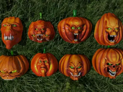 Pumpkins collection halloween decoration Low-poly 3D model