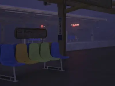 Train Station Environment Modelling Low-poly 3D model