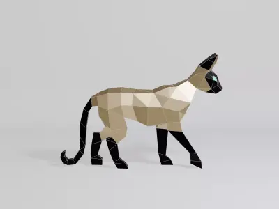 Polygonal Siamese Cat Low-poly 3D model