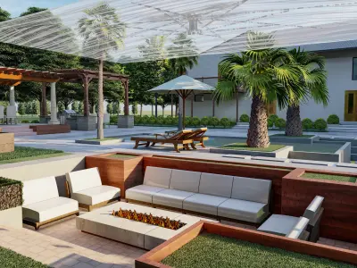 LANDSCAPE BACKYARD DESIGN OF LUXURY HOUSE 3D model 3D model