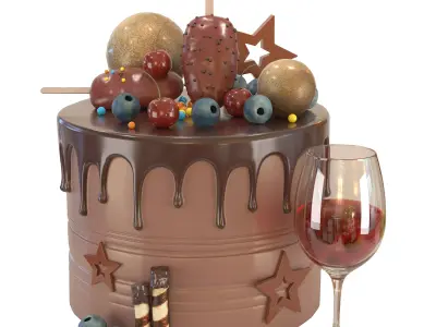 Chocolate Birthday Cake 3D model
