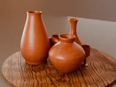 Clay Pots Set - Ceramic Vase Collection Low-poly 3D model