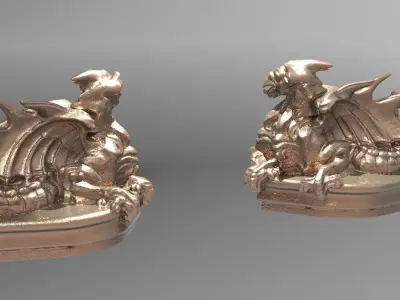Dragon statue Fantasy 3D model Mirrored 3D model