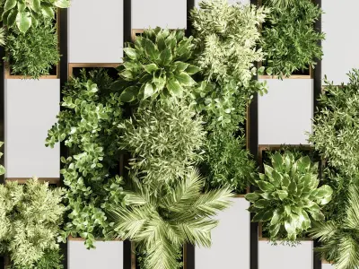 Wooden planks and vertical garden 07 3D model