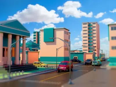 Cartoon City Low-poly 3D model