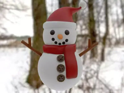 Snowman with Christmas hat Low-poly 3D model