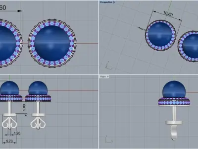 Stud earring with pearl model 800 3D print model